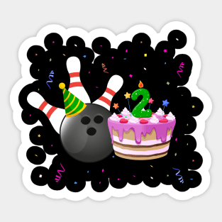 Bowling 2nd Birthday Bday Party Kids 2 years Old Bowler Sticker